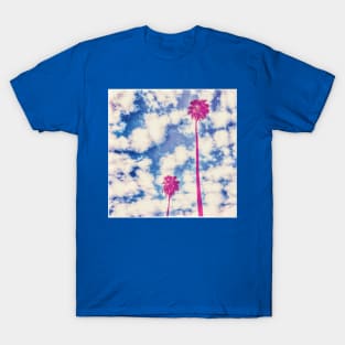 Pink Palm Trees Against a Cloudy Blue Sky T-Shirt